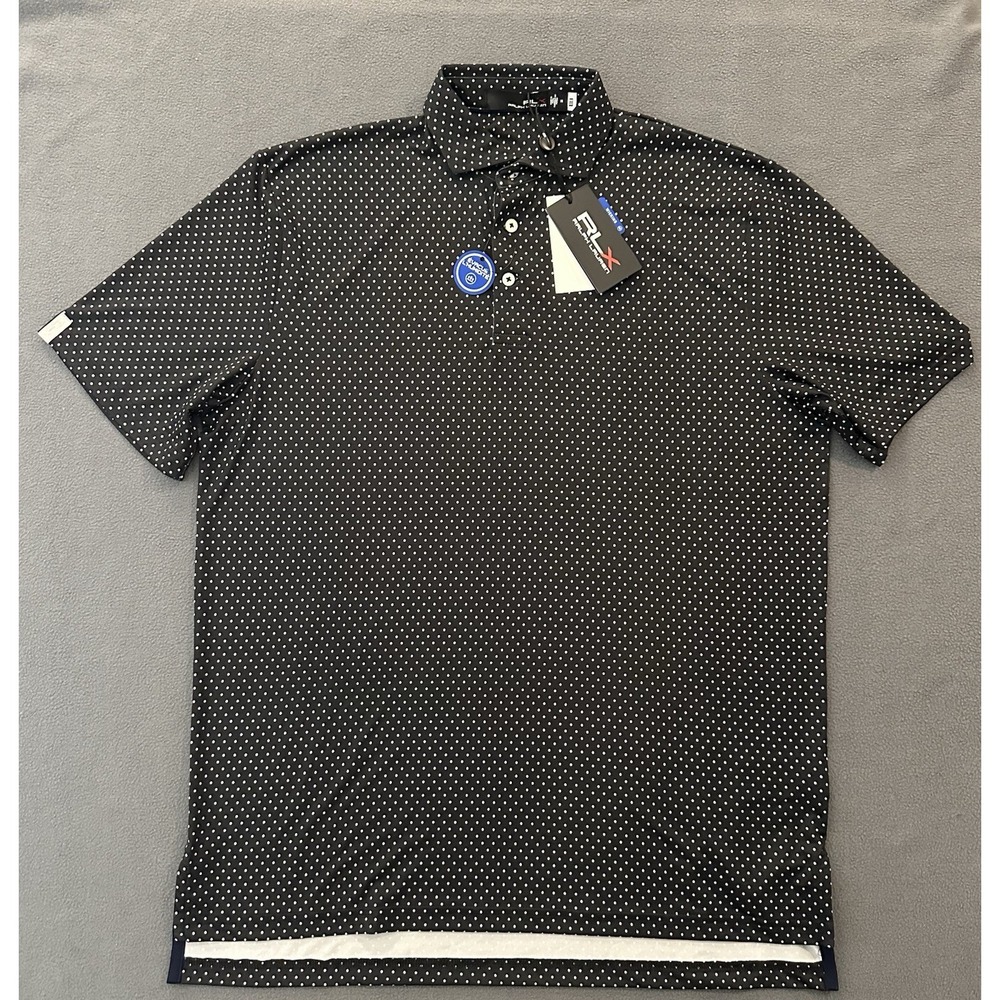 NEW Men's RLX Ralph Lauren Polo GOLF Shirt Medium BLACK DOT Performance STRETCH